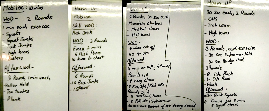 workout of the day on whiteboard